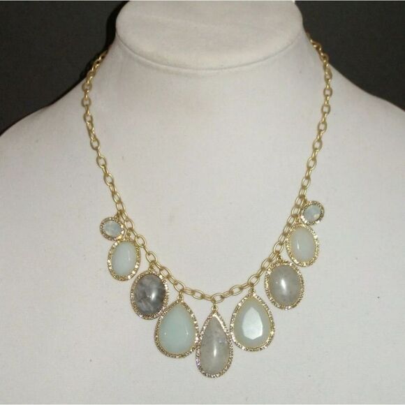 ANN TAYLOR LOFT PAVE MINT STONE STATEMENT NECKLACE NWT NOS - Picture 4 of 4